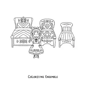 Image à colorier de Boucle d’or et les trois lits des ours