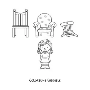 Image à colorier de Boucle d’or et les chaises des trois ours
