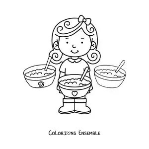 Image à colorier de Boucle d’or et les bols de porridge des trois ours