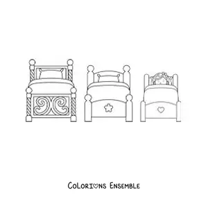 Image à colorier de Boucle d’or qui dort dans les lits des trois ours