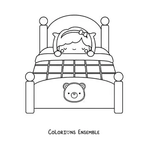 Image à colorier de Boucle d’or qui dort dans le lit des trois petits ours