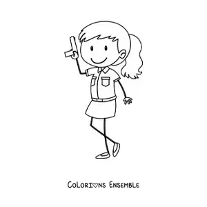 Image à colorier d’une femme policière armée en dessin animé
