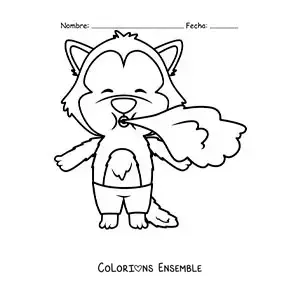 Image à colorier du grand méchant loup qui souffle pour abattre les maisons des cochons