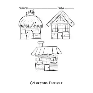 Image à colorier des maisons des trois petits cochons