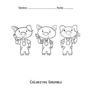 Image à colorier des trois petits cochons en dessin animé