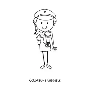 Image à colorier d’une femme policière avec une paire de menottes en dessin animé