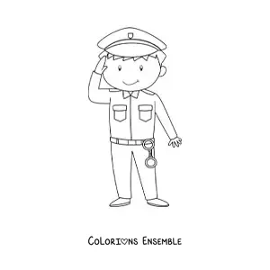 Image à colorier d’un policier en uniforme