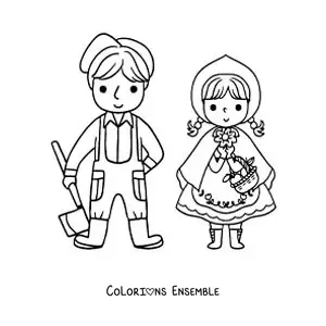 Image à colorier du Petit Chaperon rouge et du bûcheron