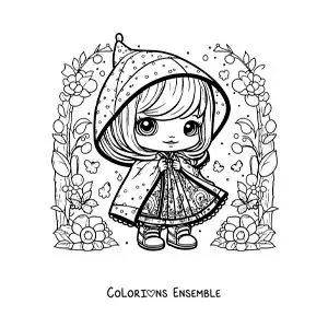 Image à colorier du Petit Chaperon rouge kawaii