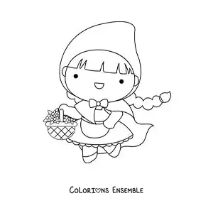 Image à colorier du Petit Chaperon rouge avec son panier de fleurs