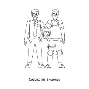 Image à colorier de deux policiers en uniforme
