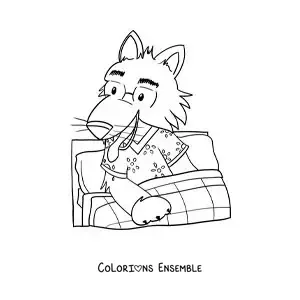 Image à colorier du grand méchant loup en dessin animé déguisé en grand-mère