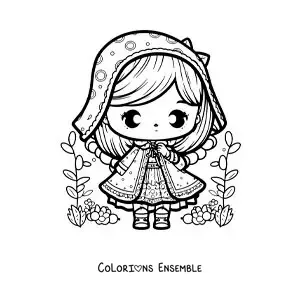 Image à colorier du Petit Chaperon rouge kawaii facile