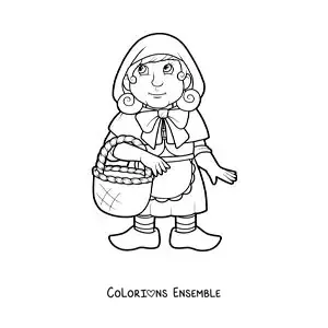 Image à colorier du Petit Chaperon rouge avec un panier