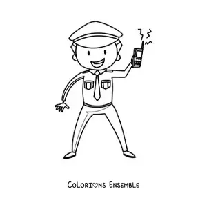 Image à colorier d’un policier tenant une radio