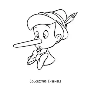 Image à colorier du visage de Pinocchio avec un long nez