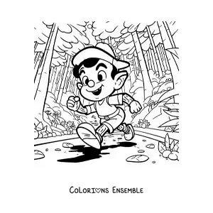 Image à colorier de Pinocchio dans la forêt