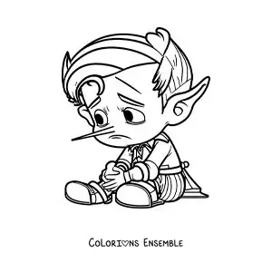 Image à colorier de Pinocchio avec un long nez et de longues oreilles