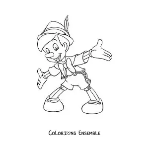 Image à colorier de Pinocchio en dessin animé