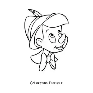 Image à colorier du visage de Pinocchio facile