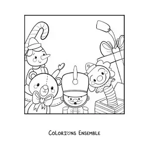 Image à colorier de Pinocchio et de jouets de Noël