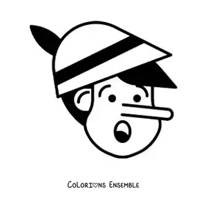 Image à colorier du visage de Pinocchio avec un grand nez