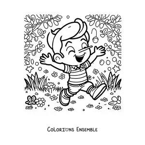 Image à colorier de Pinocchio en dessin animé dans la forêt