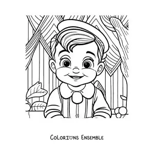 Image à colorier de Pinocchio transformé en vrai petit garçon