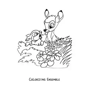 Image à colorier de Bambi et Panpan en dessin animé