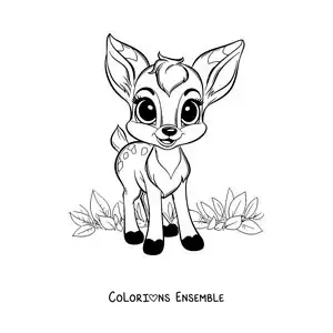 Image à colorier de Bambi kawaii en dessin animé