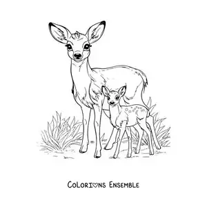 Image à colorier de Bambi réaliste et sa maman