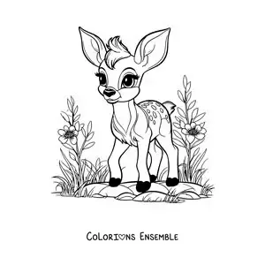Image à colorier de Bambi kawaii qui marche