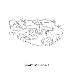 Image à colorier du Vilain Petit Canard qui nage avec les cygnes