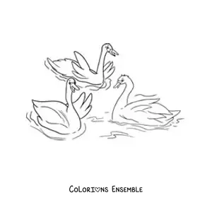 Image à colorier du grand Vilain Petit Canard qui rejoint les cygnes