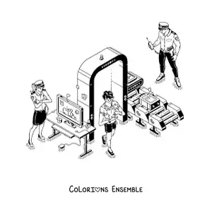 Image à colorier de deux agents de sécurité à l’aéroport