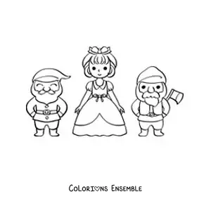 Image à colorier de Blanche-Neige et de deux nains
