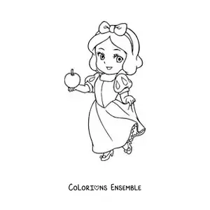 Image à colorier de Blanche-Neige kawaii avec une pomme