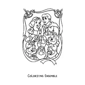 Image à colorier de Blanche-Neige avec le prince et les sept nains