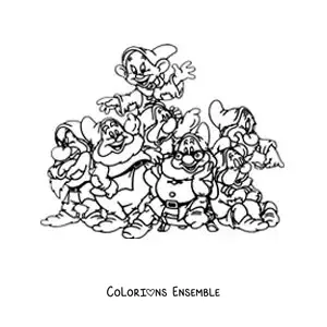 Image à colorier des 7 nains de Blanche-Neige