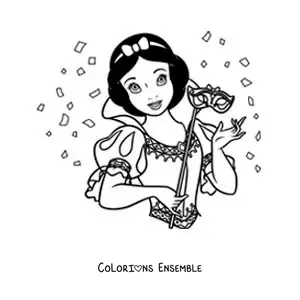 Image à colorier de Blanche-Neige avec un masque