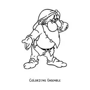 Image à colorier du nain Grincheux en dessin animé