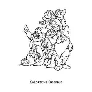 Image à colorier des sept nains de Blanche-Neige