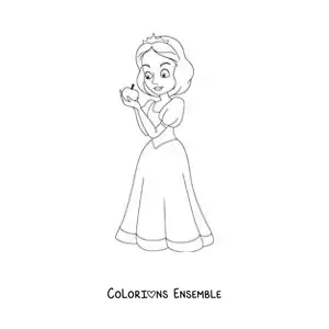 Image à colorier de Blanche-Neige croquant la pomme