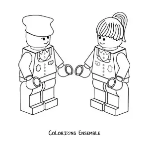Image à colorier de deux policiers en Lego