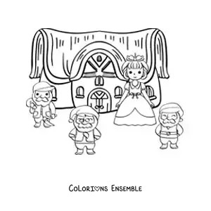 Image à colorier de Blanche-Neige dans la maison des sept nains