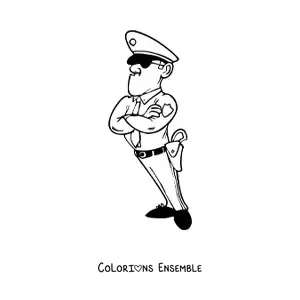 Image à colorier d’un policier en colère façon dessin animé