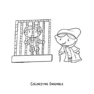 Image à colorier de Hansel et Gretel enfermés dans la maison de la sorcière