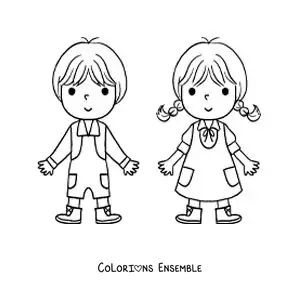 Image à colorier de Hansel et Gretel en dessin animé facile