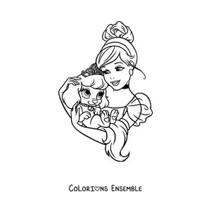 Image à colorier de Cendrillon avec un petit chien