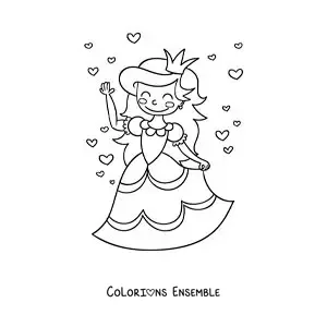 Image à colorier de Cendrillon en dessin animé dans sa robe